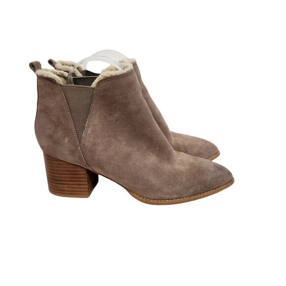 LIENDO Seychelles Boots Womens 8.5 Taupe Suede Ankle Bootie Shearling Shoe Cabin - Picture 5 of 12